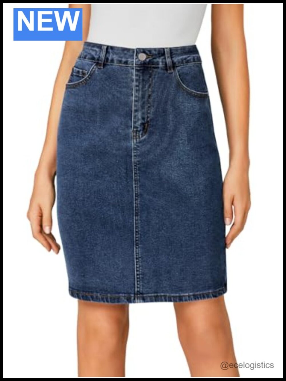 Stretch High Waist Denim Skirt Midi Bodycon Pockets Zip Up